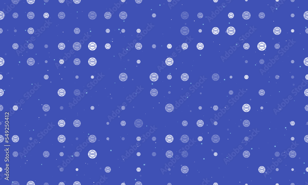 Seamless background pattern of evenly spaced white poker chip symbols of different sizes and opacity. Vector illustration on indigo background with stars Seamless background pattern of evenly spaced white poker chip symbols of different sizes and opacity. Vector illustration on indigo background with stars