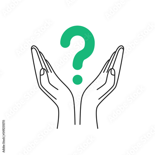two thin line hand with green question mark