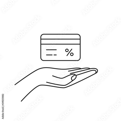 black thin line hand with credit or gift card