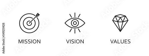 Mission, vision and values icon. Web page template. Vector EPS 10