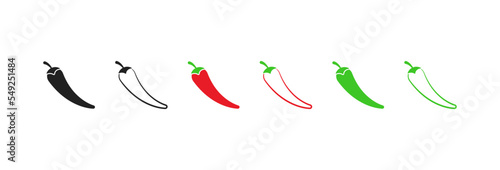 Hot chili pepper icon set. Red, green, black and outline icon set. Vector EPS 10