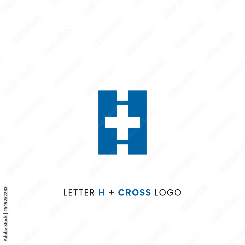 Fototapeta premium Letter H plus negative space medical cross logo