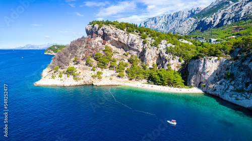 Fototapeta Naklejka Na Ścianę i Meble -  Croatia beach - panorama beautiful summer landscape with a sea and mountains.