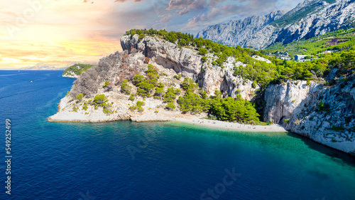 Croatia beach Nugal near Makarska town, Dalmatia, Croatia. Makarska riviera, famous landmark and travel touristic destination in Europe