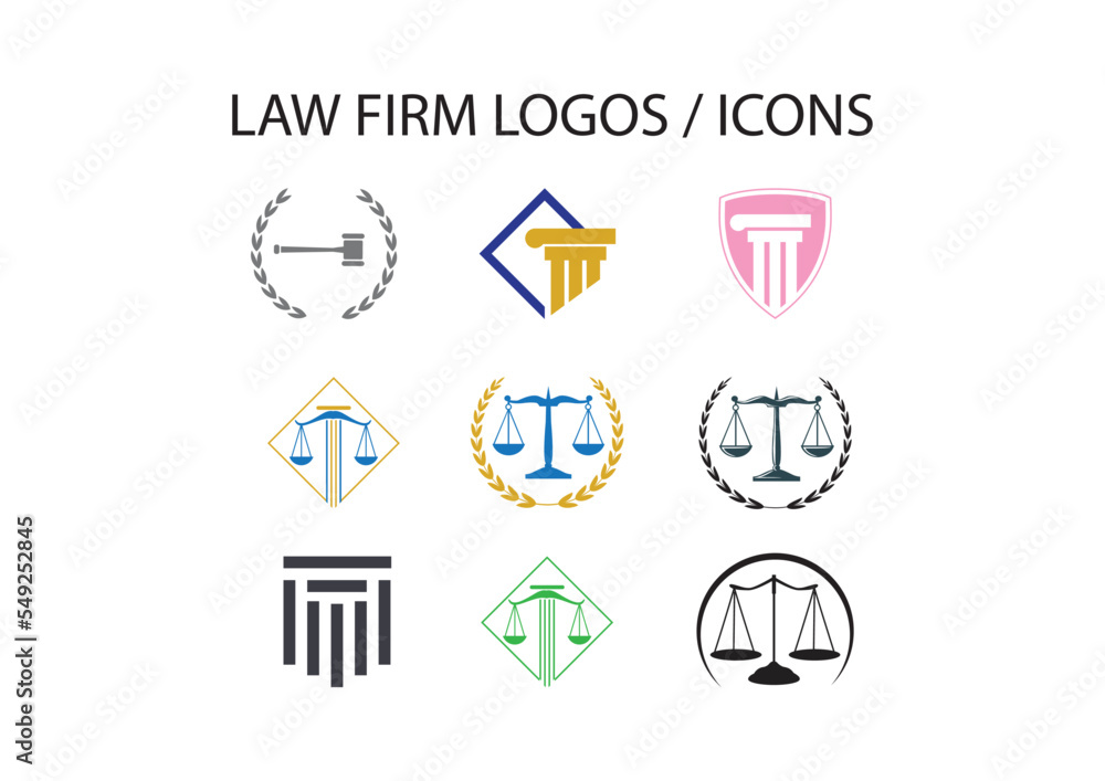 Set of Logos / Icons of law firms, law associates, lawyers, attorney, solicitor