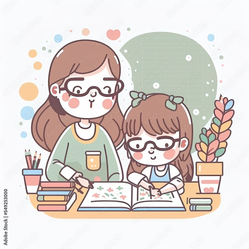 pastel cartoon mothers day for greeting card, social media, clip art, clipart, gift. mother and daughter together doing activies pastel cartoon mothers day for greeting card, social media, clip art, clipart, gift. mother and daughter together doing activies