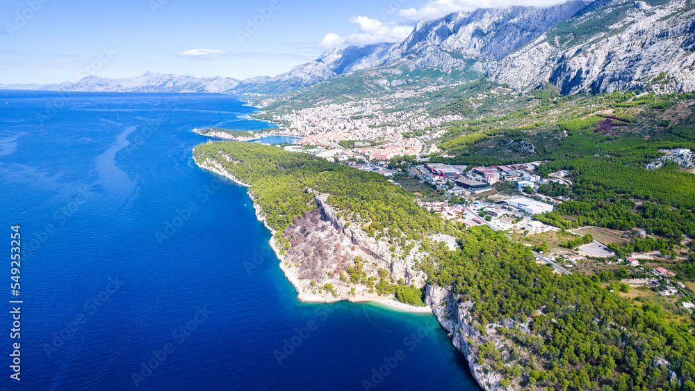 Beautiful Nugal beach near Makarska town, Dalmatia, Croatia. Makarska riviera, famous landmark and travel touristic destination in Europe