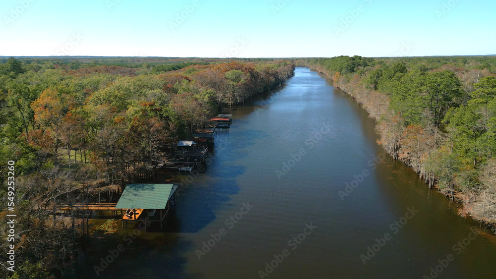 Big Cypress Bayou River at Caddo Lake State Park - aerial view