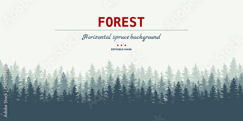 Vector silhouette of Treeline Spruce And Pines.Horizontal spruce background.Spruce treeline	