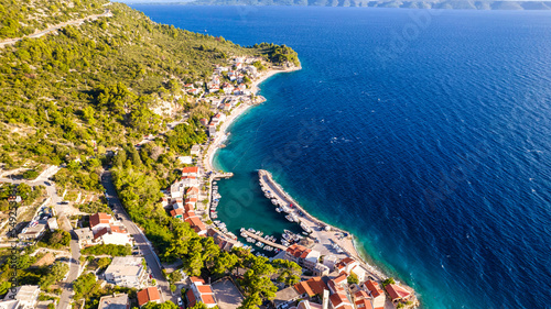 Fototapeta Naklejka Na Ścianę i Meble -  Croatia beach An aerial view of village of Drasnice located on Makarska Riviera, Croatia