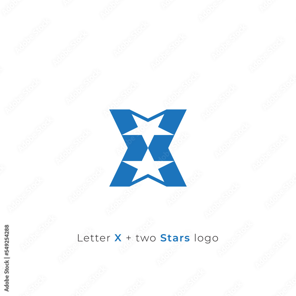 Letter X plus negative space two stars logo