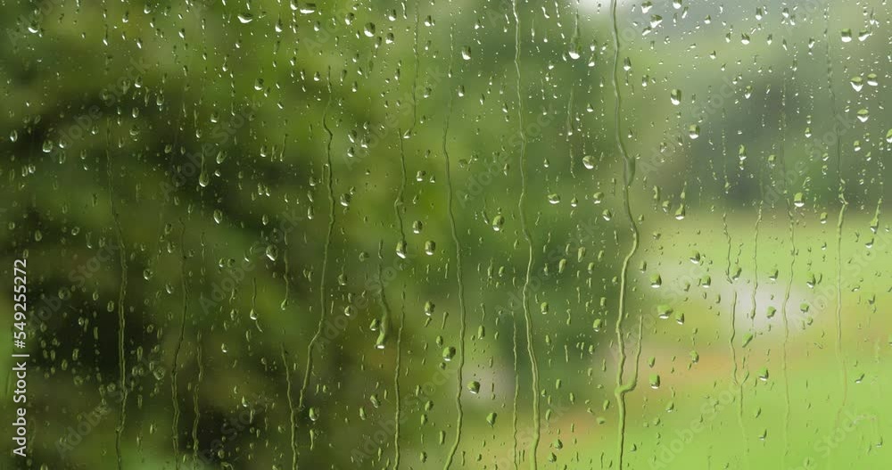 Raindrops on Glass. Summer Rain Raindrops Running Down Window. Rain Outside Window. Shower Bad Weather. Calm Relaxing Meditation Peaceful Background. Rainy Weather Autumn Depression Sadness Loneliness