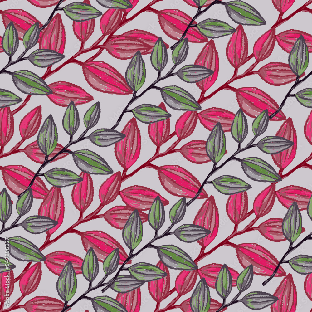 Freehand branches with leaves seamless pattern. Hand drawn organic background. Decorative forest leaf endless wallpaper. Freehand branches with leaves seamless pattern. Hand drawn organic background. Decorative forest leaf endless wallpaper.