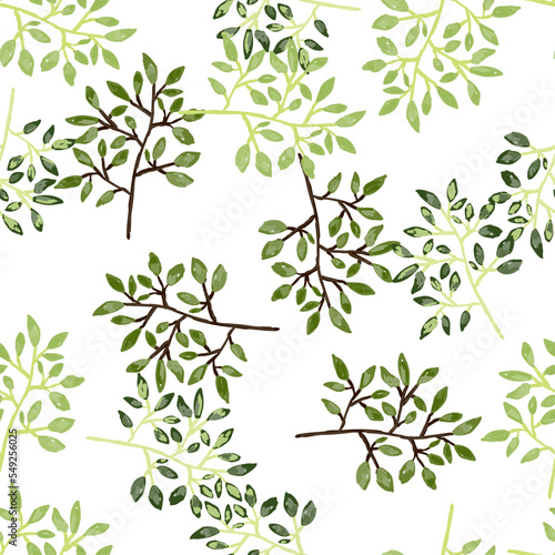 Hand drawn branches with leaves seamless pattern. Botanical sketch background. Decorative forest twig endless wallpaper.