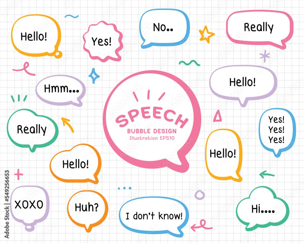Set hand drawn speech bubbles. empty text box different shapes balloons