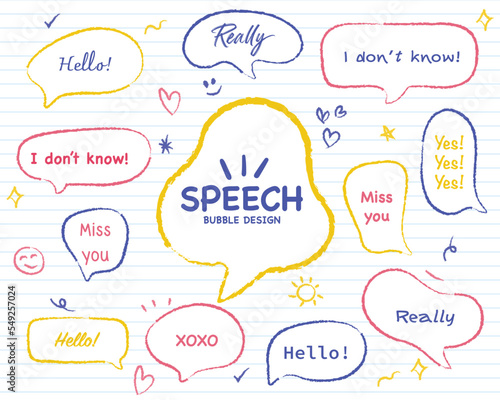 Set hand drawn speech bubbles. empty text box different shapes balloons