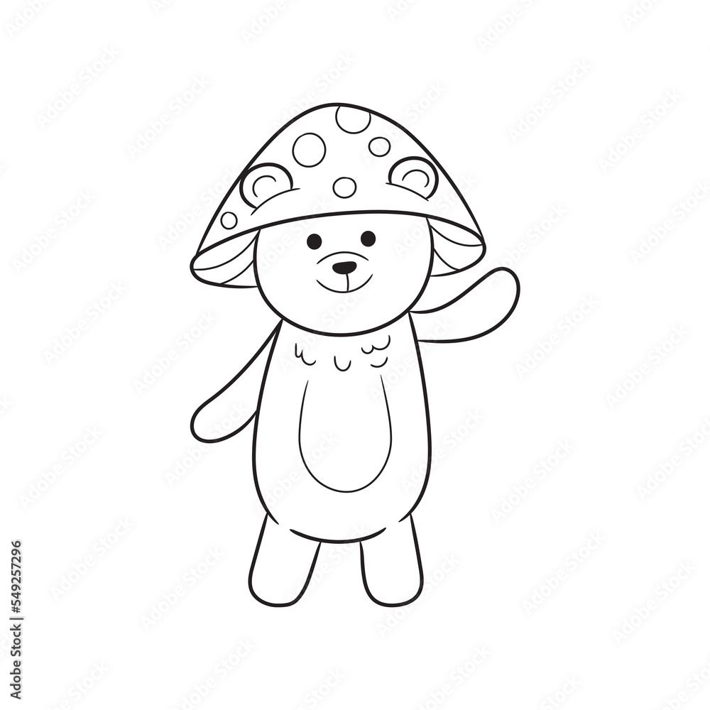 Cute bear in a mushroom hat vector illustration Cute bear in a mushroom hat vector illustration