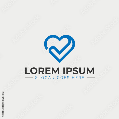 Monoline romantic right choice logo, vector symbol of heart with checkmark line love logo