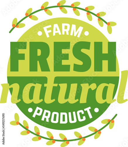 Fresh food farm label organic natural badge icon healthy vector isolated on w...