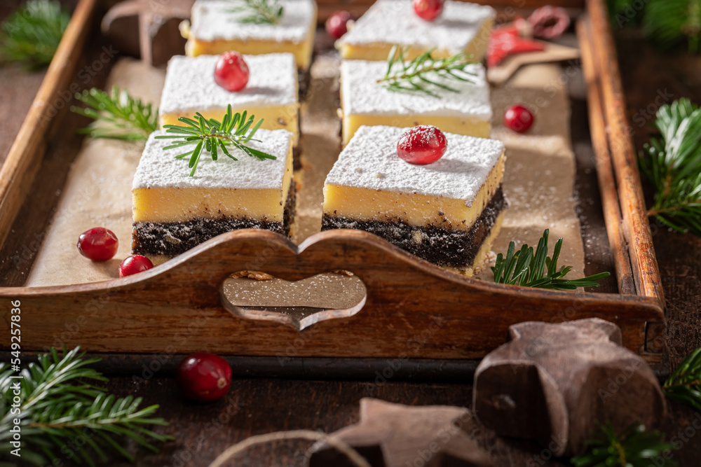 Poppy seed cheesecake for Christmas as Christmas dessert. Poppy seed cheesecake for Christmas as Christmas dessert.