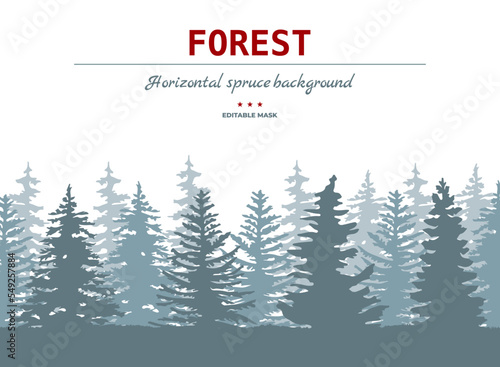 Vector silhouette of Treeline Spruce And Pines.Horizontal spruce background.Spruce treeline	