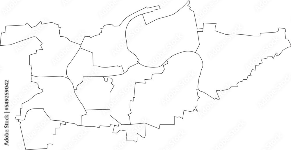 White flat blank vector administrative map of LUDWIGSBURG, GERMANY with black border lines of its municipalities