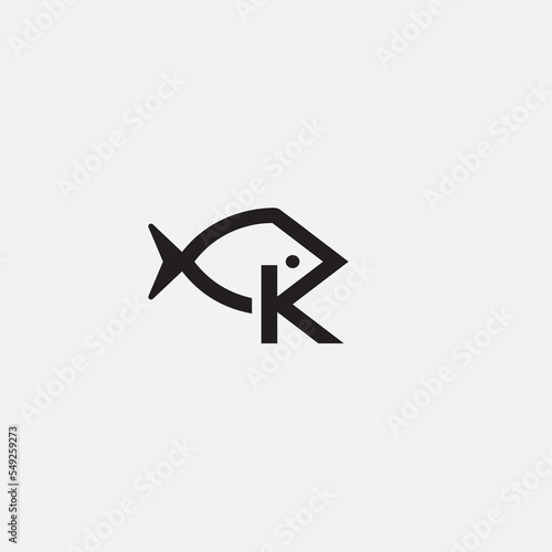 Letter K plus Fish logo simple and clean