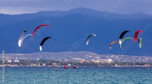 CAGLIARI, ITALIA - OTTOBRE 6-10, 2021: Sardinia Kite Board Grand Slam - Poetto Cagliari - Ika Kite Foil World Series -  Sardegna 