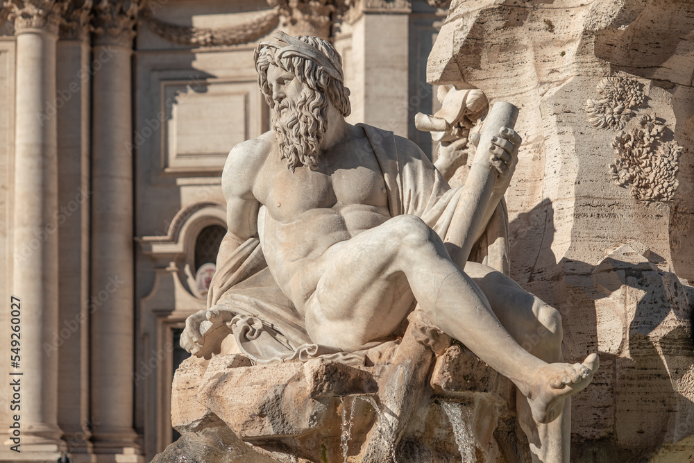 Rome, Italy- November 2022: Quatro Fiumi fountain in Piazza Navona