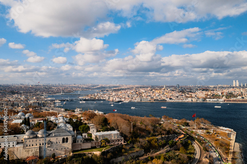 View from Sarayburnu coast, the historical peninsula and the domes of Topkapi Palace in Istanbul