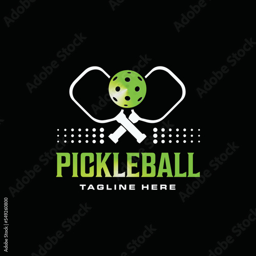 Pickleball Logo Design Illustration on Black Background suitable for Game, Sport or Club Logo, Pickle Ball