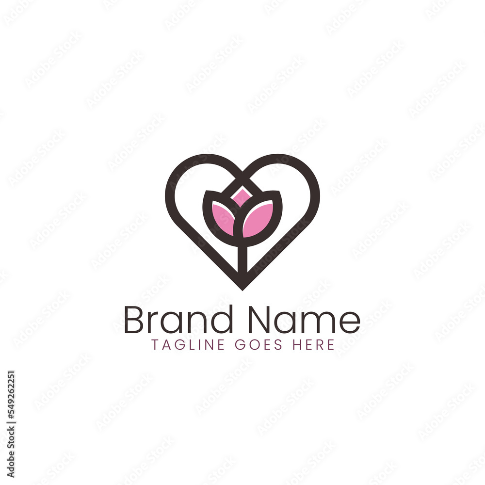 Lotus flower with heart shape love logo
