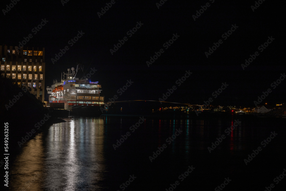 The coastal route Ms Nordnorge in Light and colors in the Brønnøysund harbor area, Nordland county, Norway, Europe