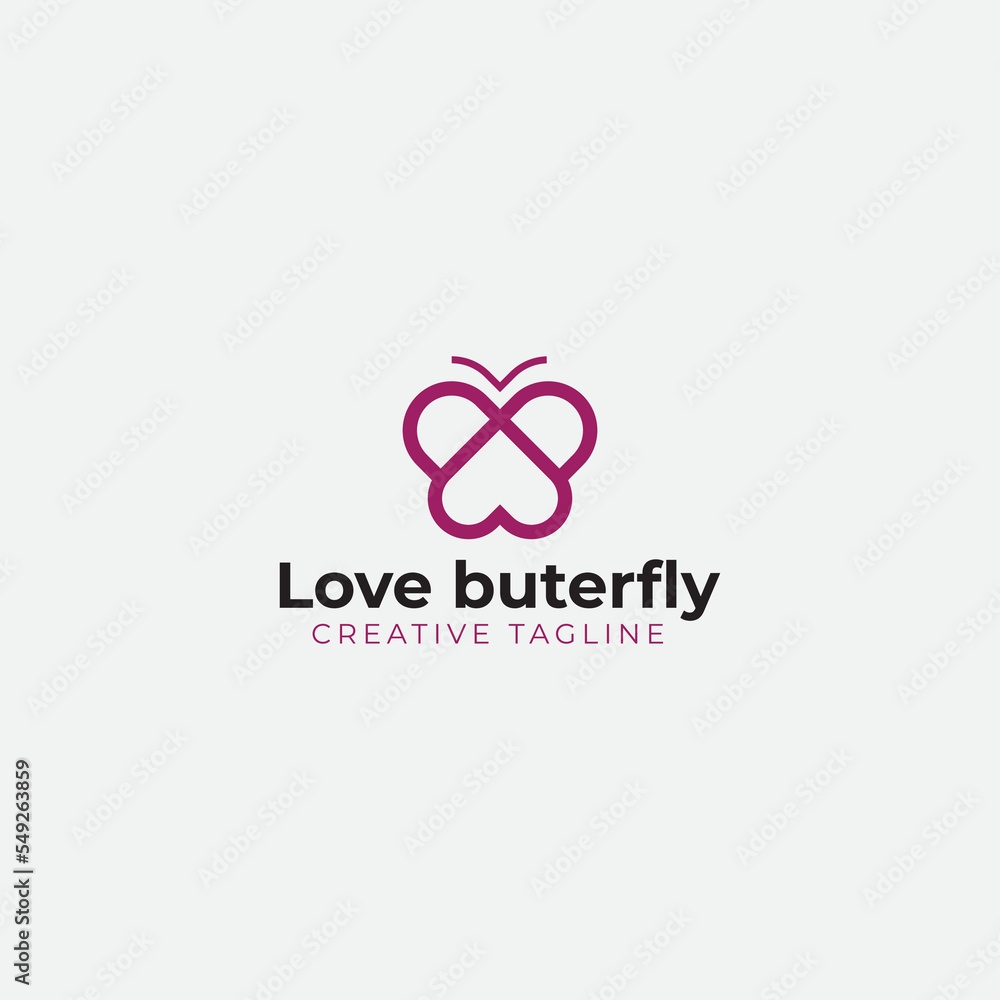 Butterfly and heart symbol logo icon minimal and clean