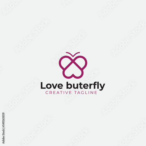 Butterfly and heart symbol logo icon minimal and clean
