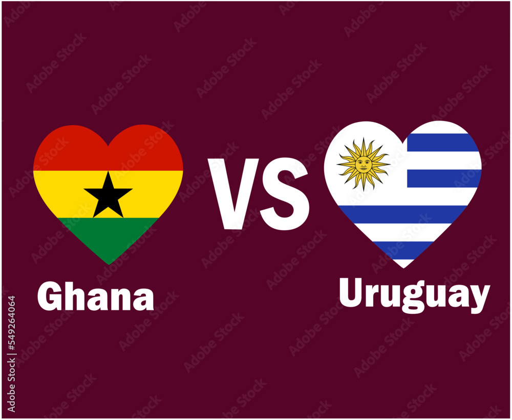 Ghana And Uruguay Flag Heart With Names Symbol Design Latin America And Africa football Final Vector Latin American And African Countries Football Teams Illustration