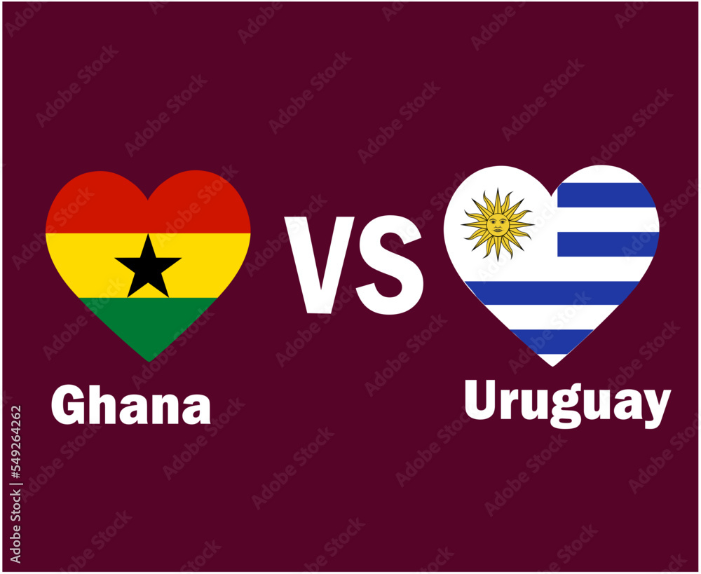 Obraz premium Ghana And Uruguay Flag Heart With Names Symbol Design Latin America And Africa football Final Vector Latin American And African Countries Football Teams Illustration