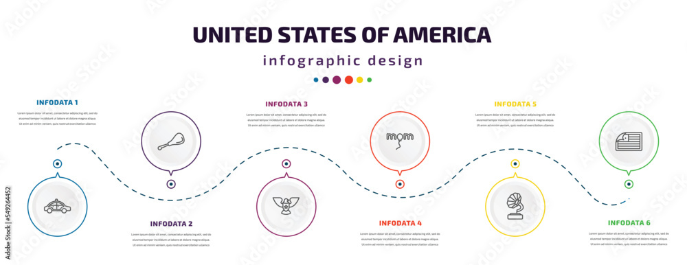 united states of america infographic element with icons and 6 step or option. united states of america icons such as cab, turkey leg, eagle, mother's day, gramophone, sticker vector. can be used for united states of america infographic element with icons and 6 step or option. united states of america icons such as cab, turkey leg, eagle, mother's day, gramophone, sticker vector. can be used for