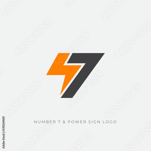 Number 7 seven and power light bolt sign logo icon