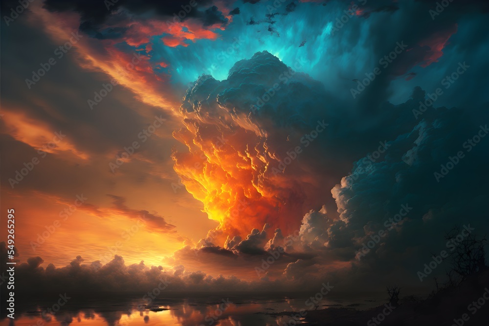 Fototapeta premium A dramatic overcast sky. Suitable for scenes of alien invasion, hell, apocalypse etc.