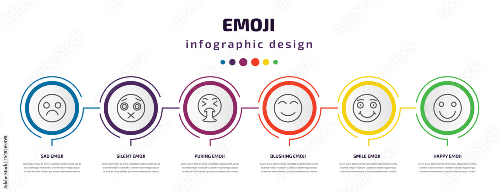 emoji infographic template with icons and 6 step or option. emoji icons such as sad emoji, silent puking blushing smile happy vector. can be used for banner, info graph, web, presentations. emoji infographic template with icons and 6 step or option. emoji icons such as sad emoji, silent puking blushing smile happy vector. can be used for banner, info graph, web, presentations.