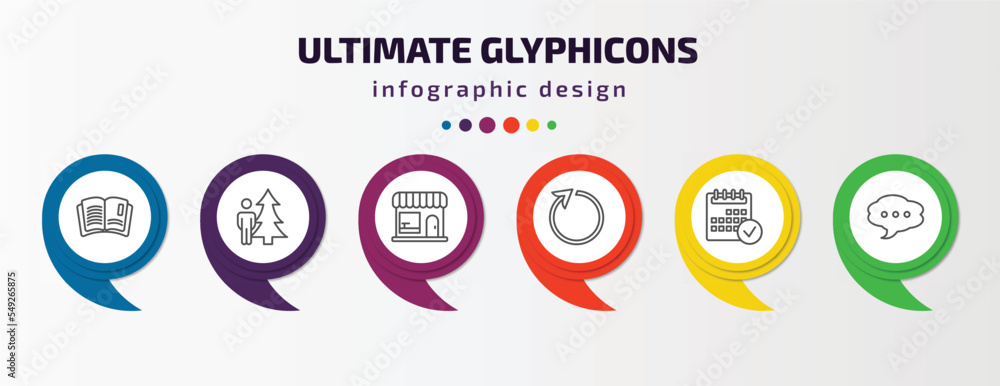 ultimate glyphicons infographic template with icons and 6 step or option. ultimate glyphicons icons such as reading, man and tree, groceries shop, reload arrow, calendar checked, message balloon ultimate glyphicons infographic template with icons and 6 step or option. ultimate glyphicons icons such as reading, man and tree, groceries shop, reload arrow, calendar checked, message balloon