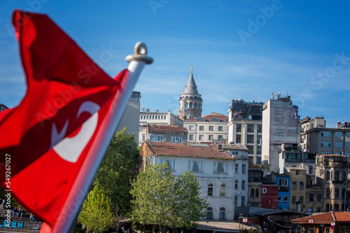 Gala-ta Tower, istanbul, turkey. Istanbul Bosphorus panoramic photo. Istanbul landscape beautiful sunset with clouds  . Best tourist destination Turkey. Travel and business concept.