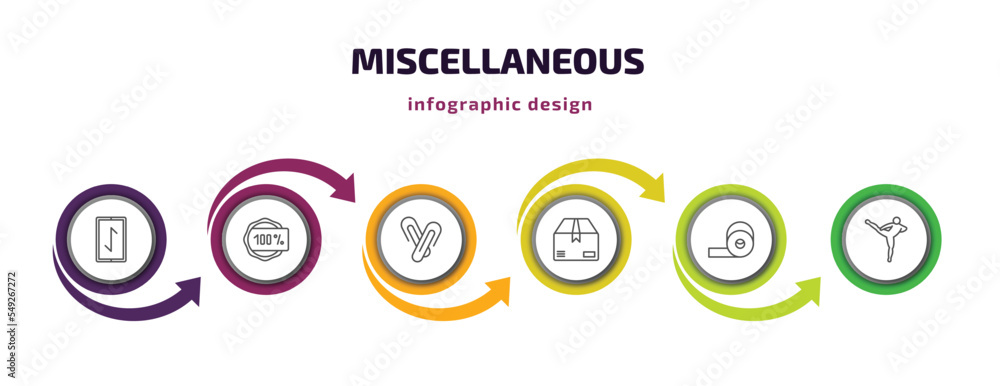 miscellaneous infographic template with icons and 6 step or option. miscellaneous icons such as rune, 100 percent, paperclip attachment, product, adhesive tape, muay thai vector. can be used for miscellaneous infographic template with icons and 6 step or option. miscellaneous icons such as rune, 100 percent, paperclip attachment, product, adhesive tape, muay thai vector. can be used for