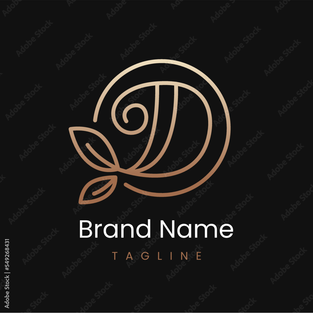 Fototapeta premium Letter D Leaf Elegant Luxury Logo Design in Circle