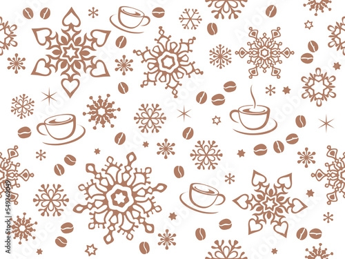 seamless christmas pattern ornament with coffee beans, snowflakes and stars
