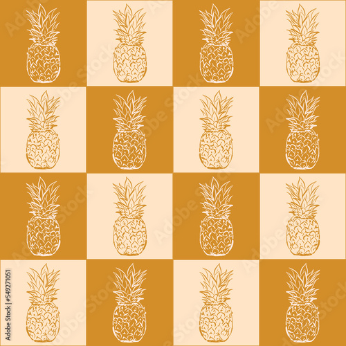 Pineapple seamless Pattern summer tropical fruits and leaves vector Illustration