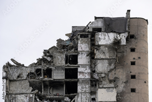 Fotografie, Obraz destroyed and burned houses in the city Russia Ukraine war