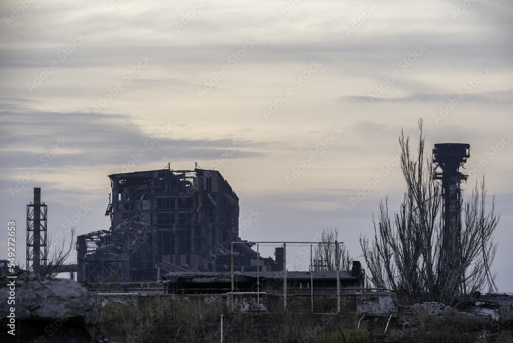 destroyed buildings of the workshop of the Azovstal plant in Mariupol Ukraine destroyed buildings of the workshop of the Azovstal plant in Mariupol Ukraine