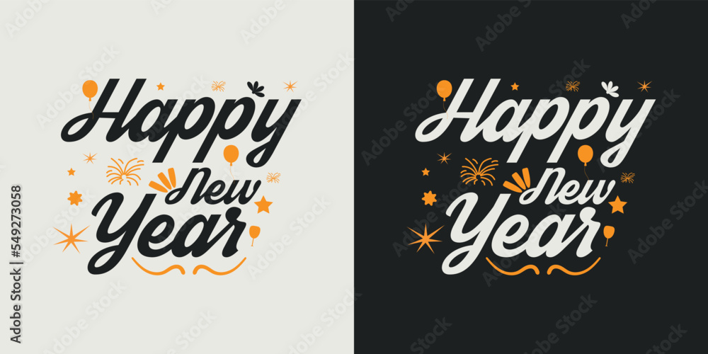 Obraz premium Happy new year t-shirt design vector design 2023. Typography, Unique, Greeting stylish t-shirt Vector design template.